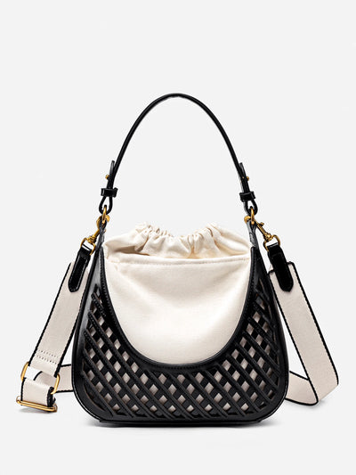 Léa Woven Bucket Bag - Women's Canvas Body with Adjustable Strap