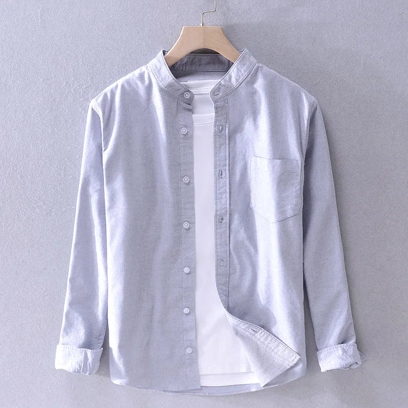 Leo Cotton Stand Collar Long Sleeve Shirt