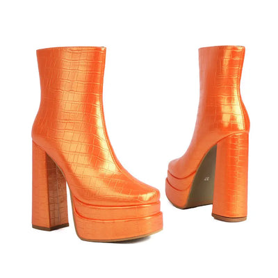 Zaria Square Toe Platform Boots – Bold Block Heels in Luxe
