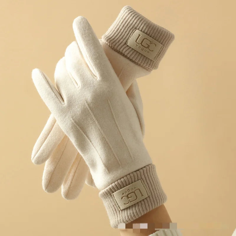 Beige gloves with UGG logo on a beige background