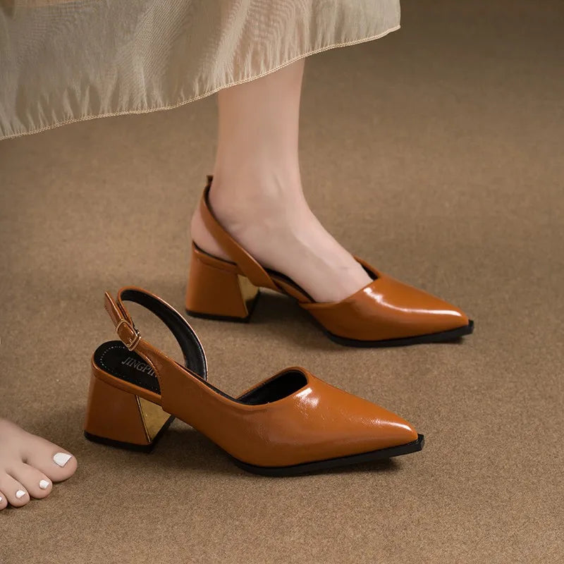 Isabella Slingback Pumps – Pointed-Toe Square Heels