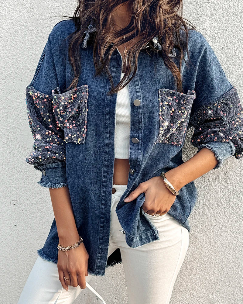Elle Rhinestone Denim Blouse