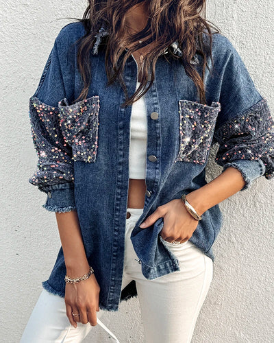 Elle Rhinestone Denim Blouse