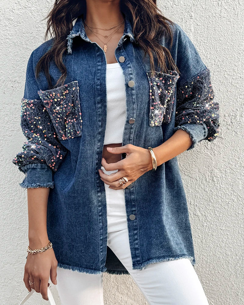 Elle Rhinestone Denim Blouse