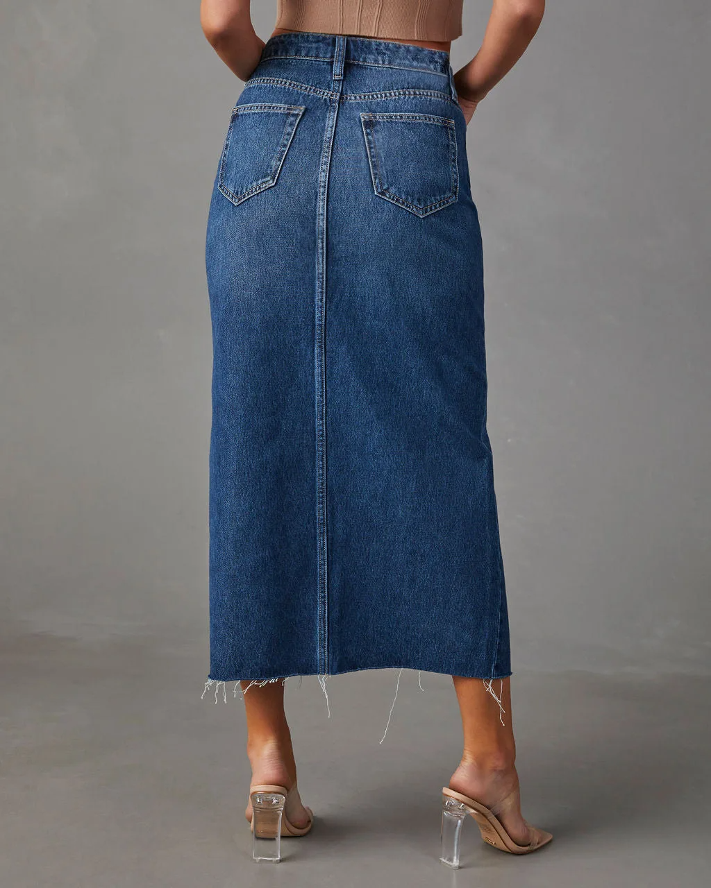 Gianna Denim Split Skirt – High-Waist A-Line Midi Skirt