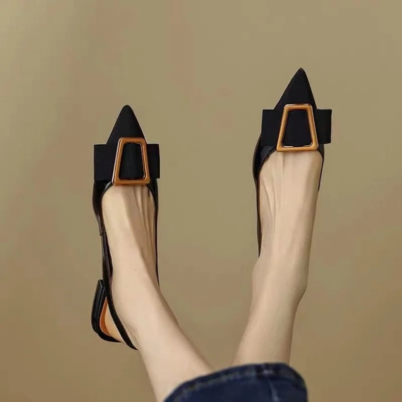 Lila Buckle Heel Sandals – Women’s Pointed-Toe Mid Heels with Ankle Strap