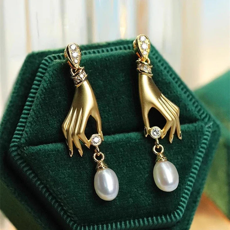 Giulia Hand &amp; Pearl Earrings