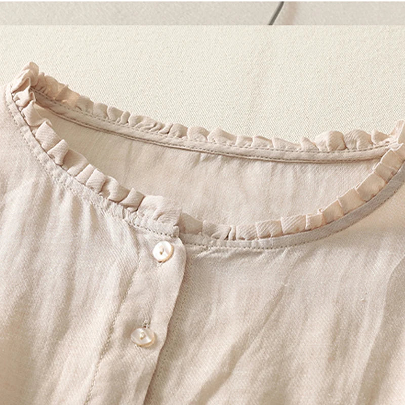 Ruffle Edge Linen Blouse