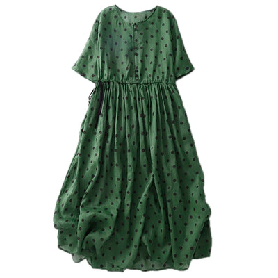 Celina Cotton-Linen Long Dress- Women's Polka Dot Boho Summer Fit