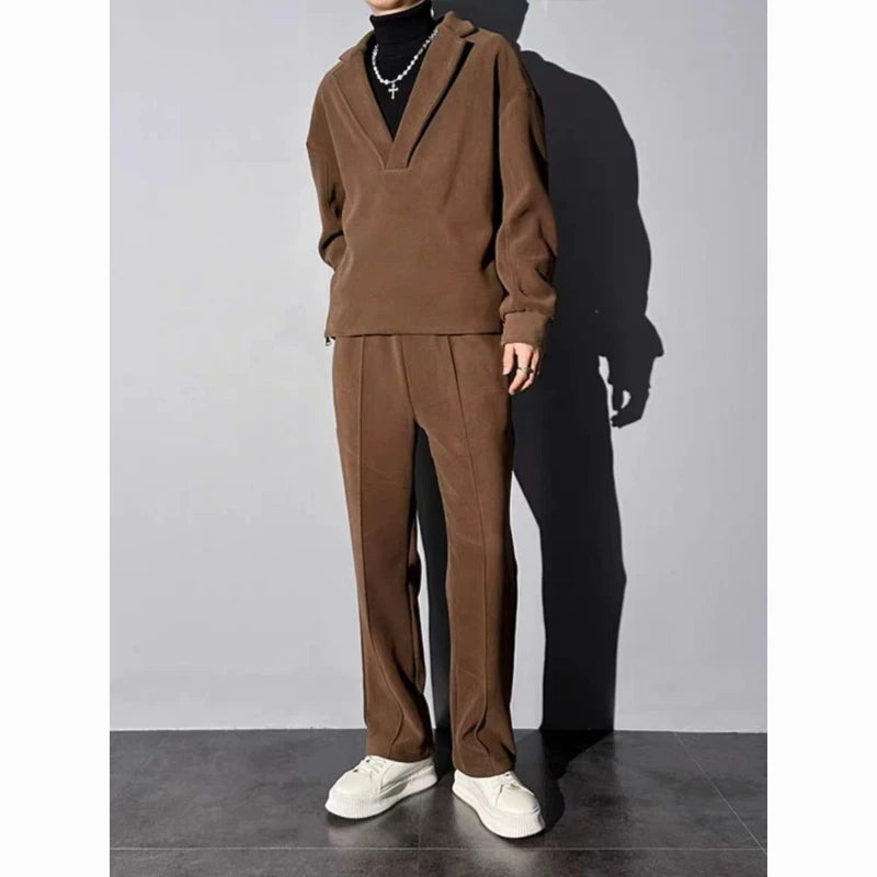 2025 New Autumn Thin Trendy Casual SuitMen's Clothing Long-sleeved Pullover Sweatshirt Versatile Trousers Fashion Two-piece Set