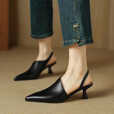 Eleanor Leather Slingback Sandals – Pointed Toe with Thin Heel