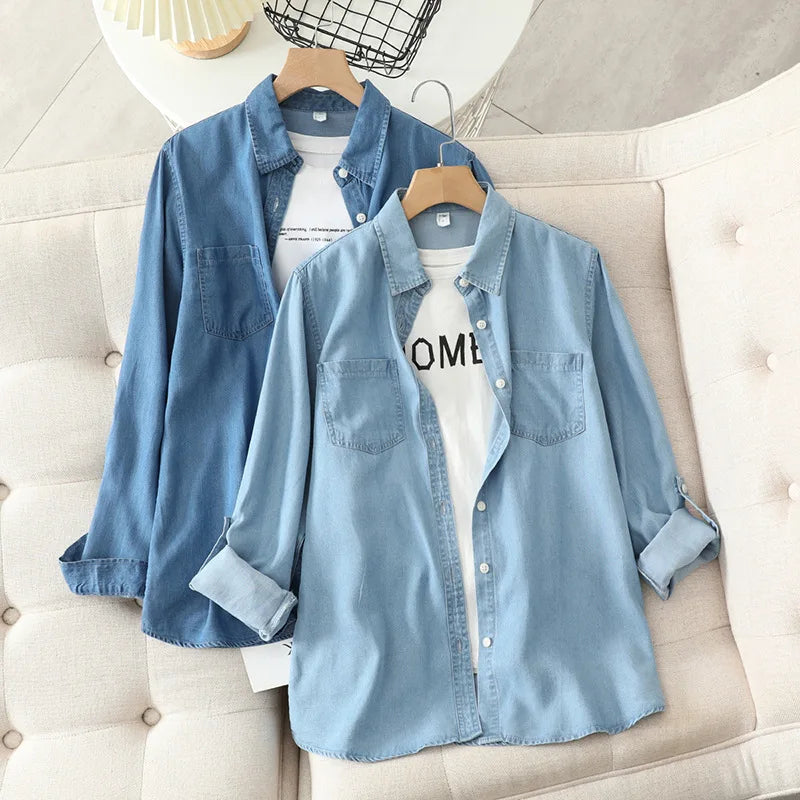 Francesca Denim Shirt – Women’s Long Sleeve Loose Top