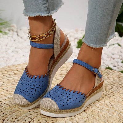 Mara Closed-Toe Wedge Sandals – Women’s Summer Espadrilles with Buckle Strap