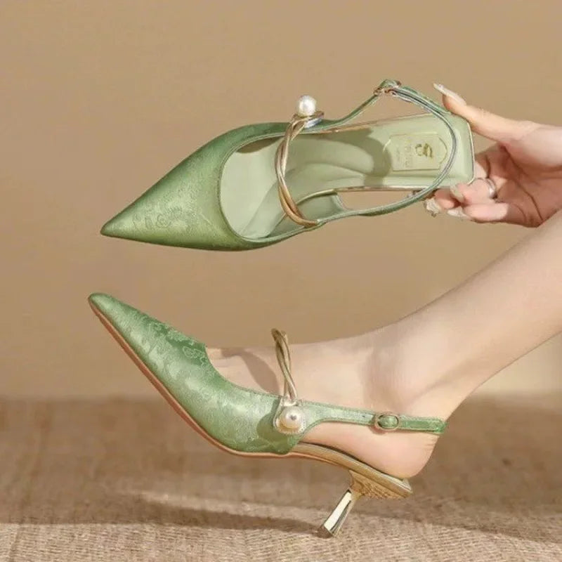 Celeste Satin Pearl Heels