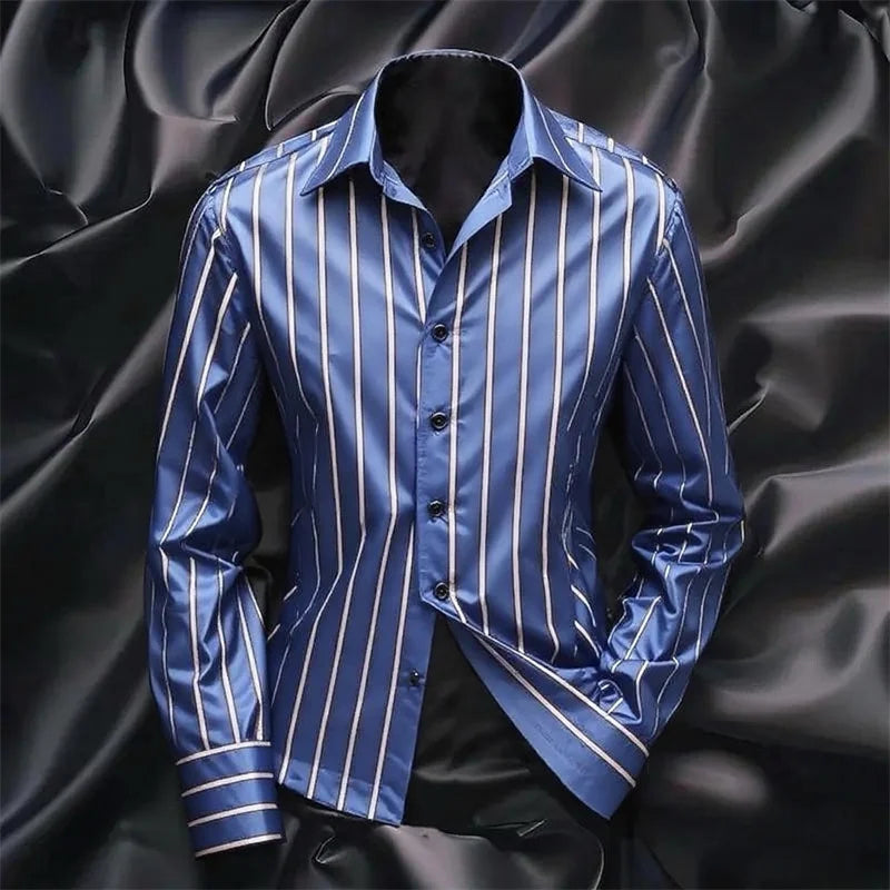 Blue striped shirt on a black satin background