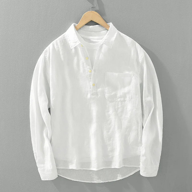 Theo Linen Pullover Shirt – Men’s Loose Fit Long Sleeve Shirt