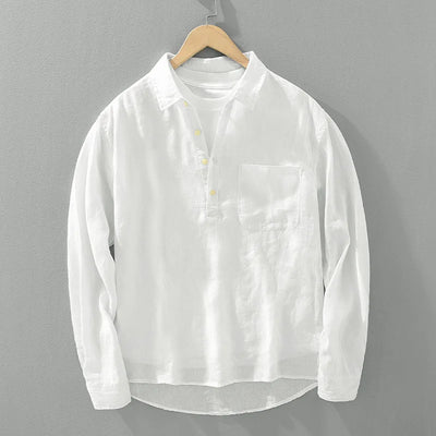Theo Linen Pullover Shirt – Men’s Loose Fit Long Sleeve Shirt