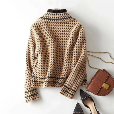 Adele Houndstooth Knit Jacket – Women’s Short Cardigan Coat