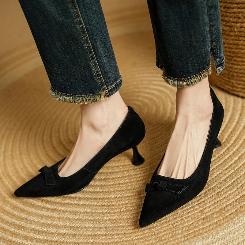 Monroe Suede Bow Kitten Heel