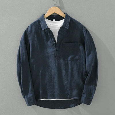 Theo Linen Pullover Shirt – Men’s Loose Fit Long Sleeve Shirt