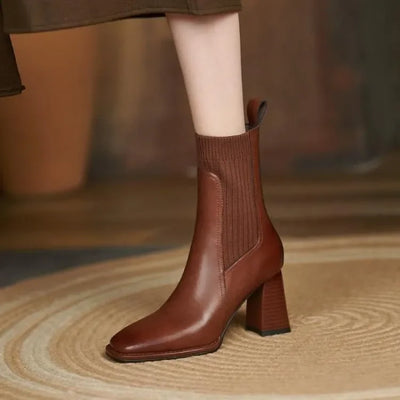 Livia Leather Knit Ankle Boots