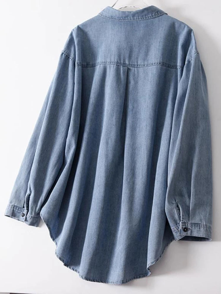 Giulia Cotton Denim Shirt – Women’s Loose Long Sleeve Denim Top