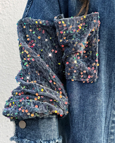 Elle Rhinestone Denim Blouse