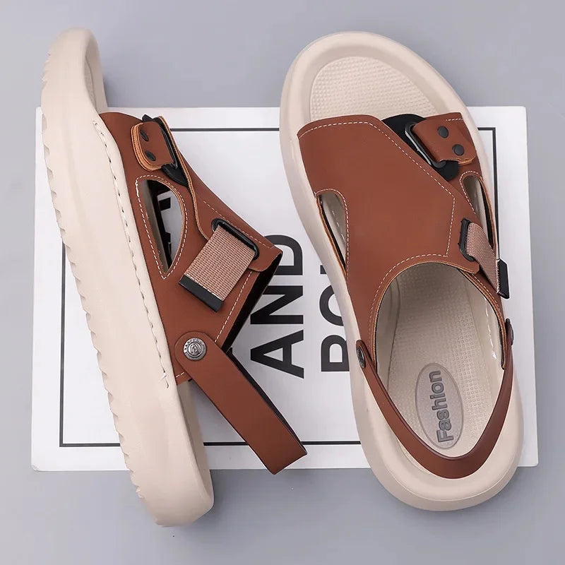 Luca Leather Orthopedic Sandals – Men’s Thick Sole Dual-Wear Slip-Ons