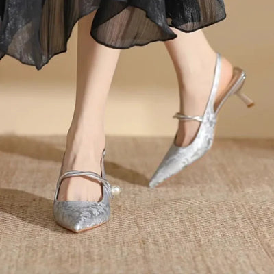 Celeste Satin Pearl Heels