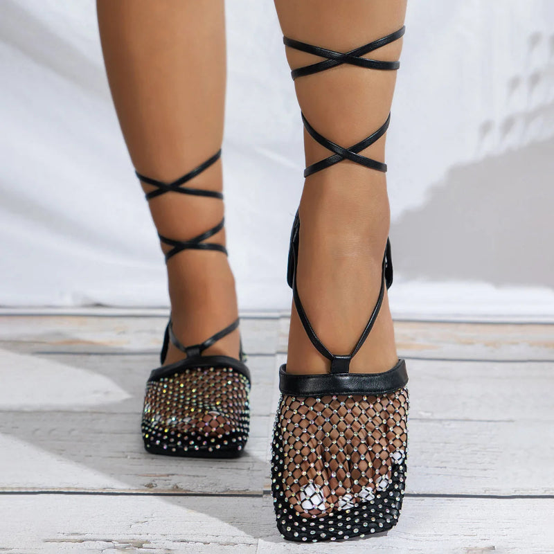 Quinn Mesh Lace-Up Sandals