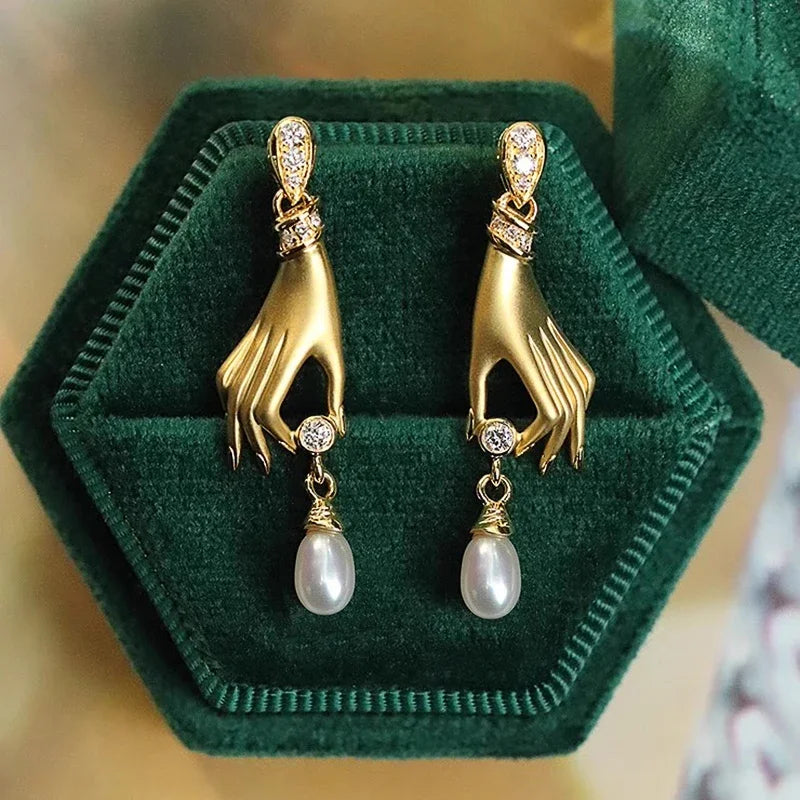 Giulia Hand &amp; Pearl Earrings