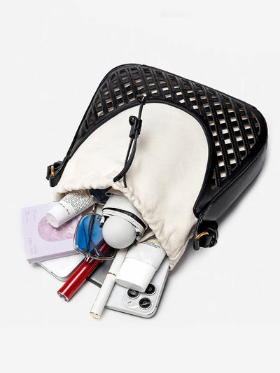 Léa Woven Bucket Bag - Women's Canvas Body with Adjustable Strap