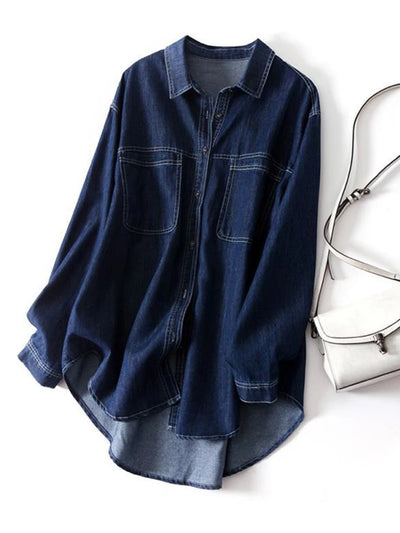 Giulia Cotton Denim Shirt – Women’s Loose Long Sleeve Denim Top