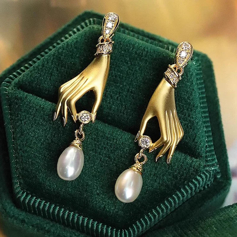 Giulia Hand &amp; Pearl Earrings