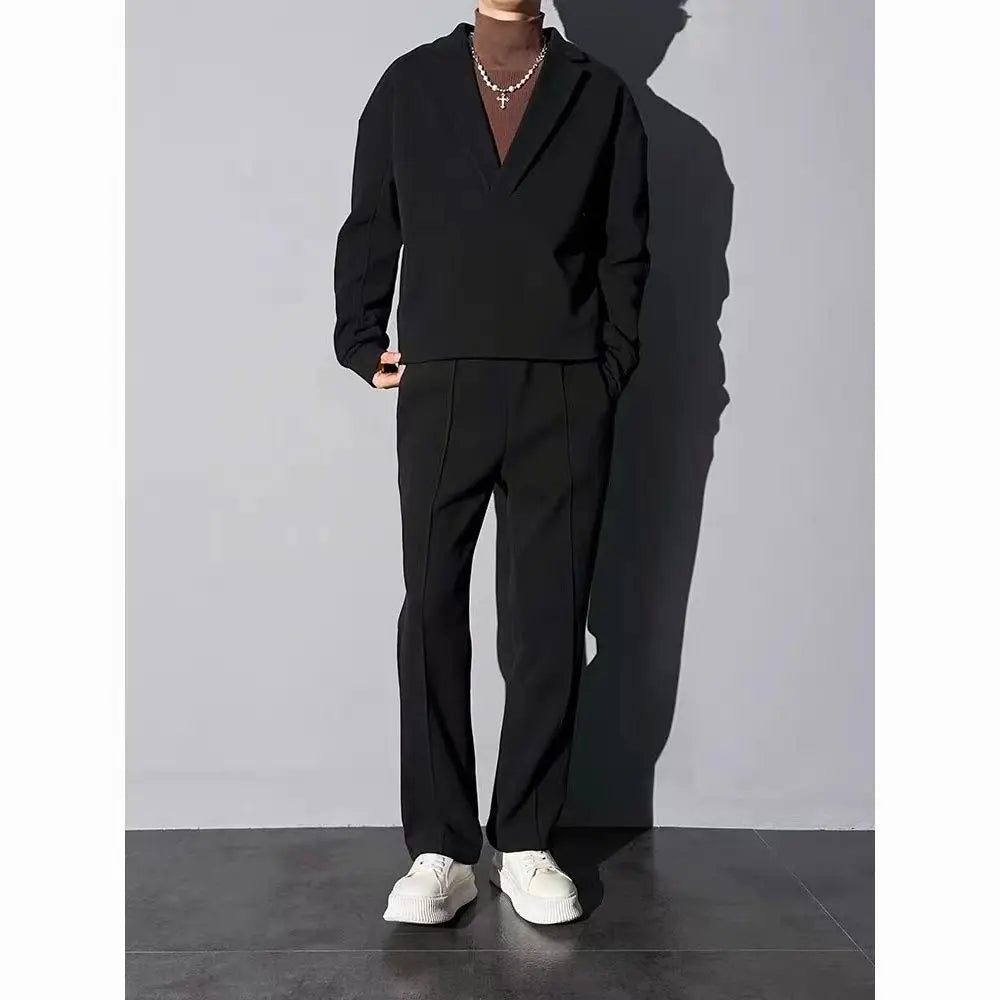 2025 New Autumn Thin Trendy Casual SuitMen's Clothing Long-sleeved Pullover Sweatshirt Versatile Trousers Fashion Two-piece Set
