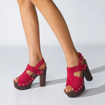 Valentina Suede Platform Sandals – Women’s Rivet Cutout Heels