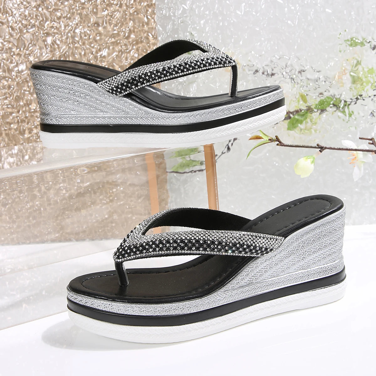 Isabella Rhinestone Platform Flip Flops