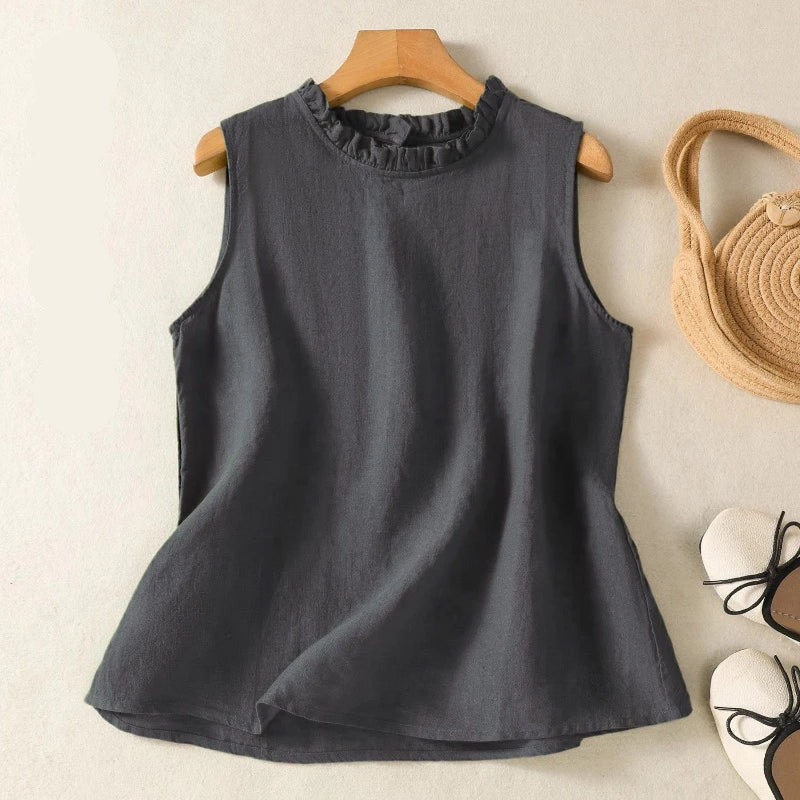 Francesca Linen Shirt – Loose Sleeveless Button-Up