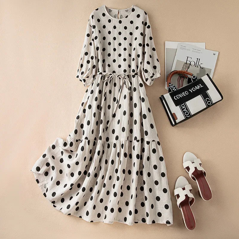 Ellie Linen Dot Dress- Loose Fit for Women