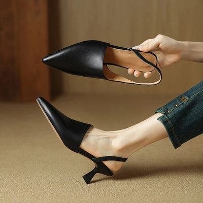 Eleanor Leather Slingback Sandals – Pointed Toe with Thin Heel
