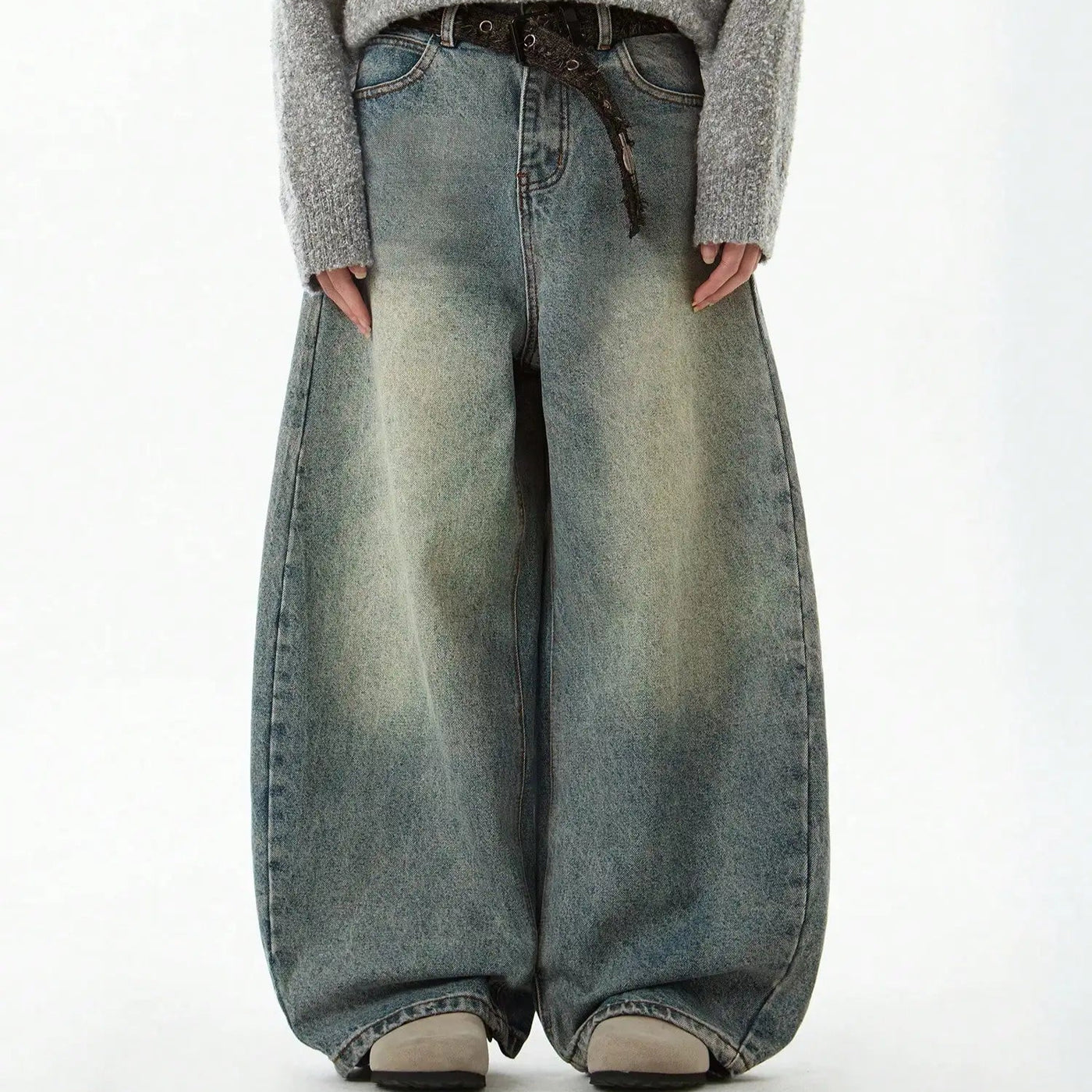 Zane Curved Stitch Baggy Jeans - Men’s Stonewashed Loose Street Fit