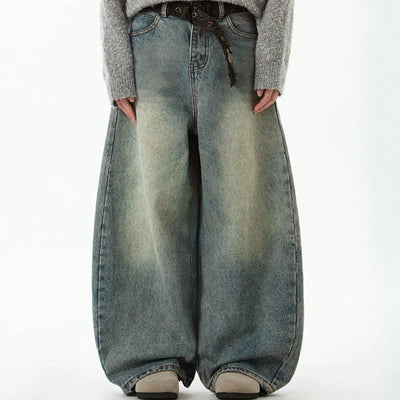 Zane Curved Stitch Baggy Jeans - Men’s Stonewashed Loose Street Fit