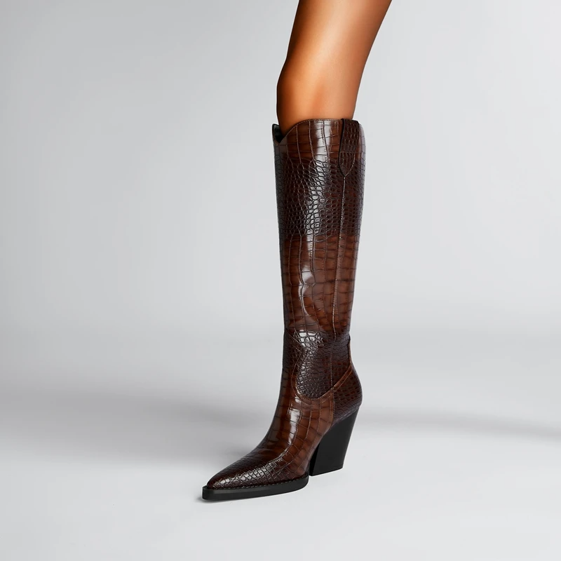 Clara Croc-Embossed High Boots