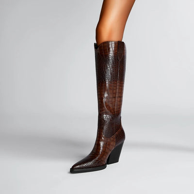 Clara Croc-Embossed High Boots