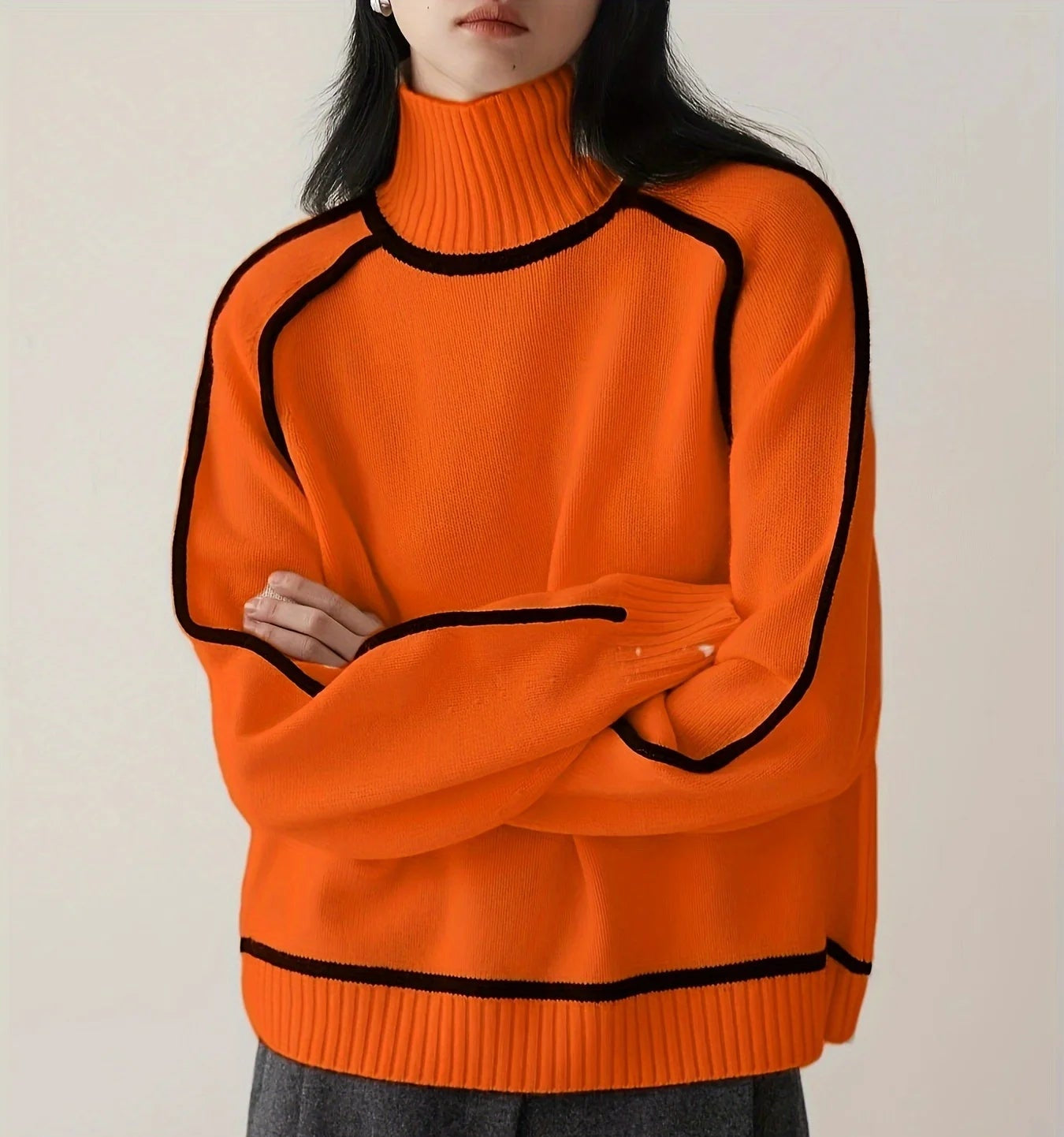 Lucia Color-Blocked Turtleneck Sweater