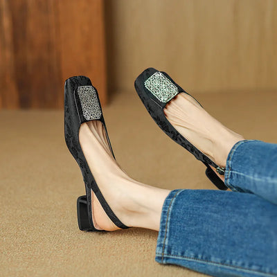 Elina Comfort Square-Toe Sandals - Women's Embroidered Low Heel
