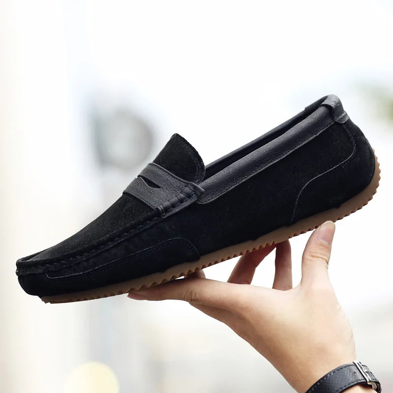 Matteo Leather Slip-On Loafers – Men’s Casual Driving Shoes