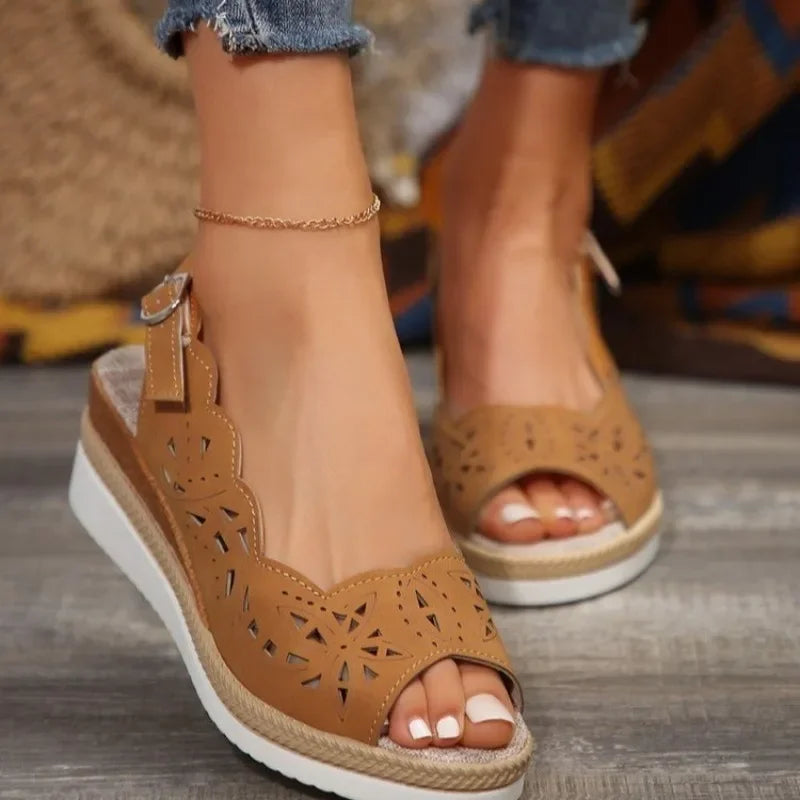 Luna Medium Wedge Sandals – Breathable Fishmouth Slides