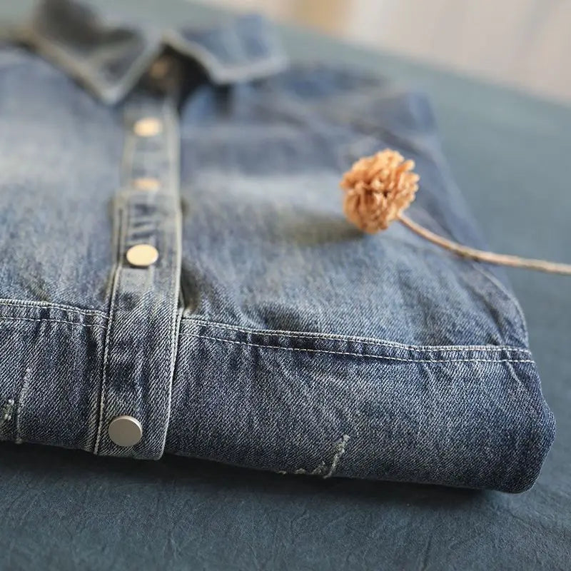 Valentina Washed Denim Jacket – Women’s Loose Button-Up Coat