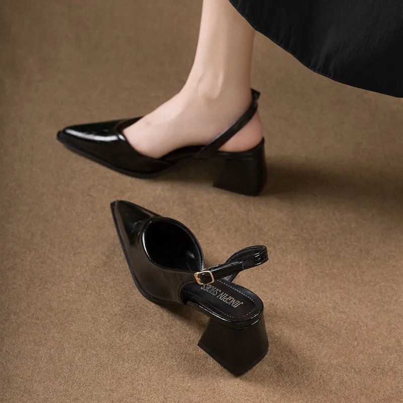 Isabella Slingback Pumps – Pointed-Toe Square Heels